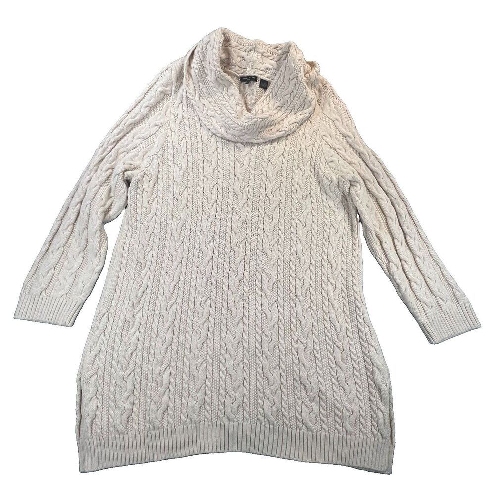Jeanne Pierre Beige Cable-Knit Cowl Neck Pullover Sweater 3X Plus Cotton Coastal